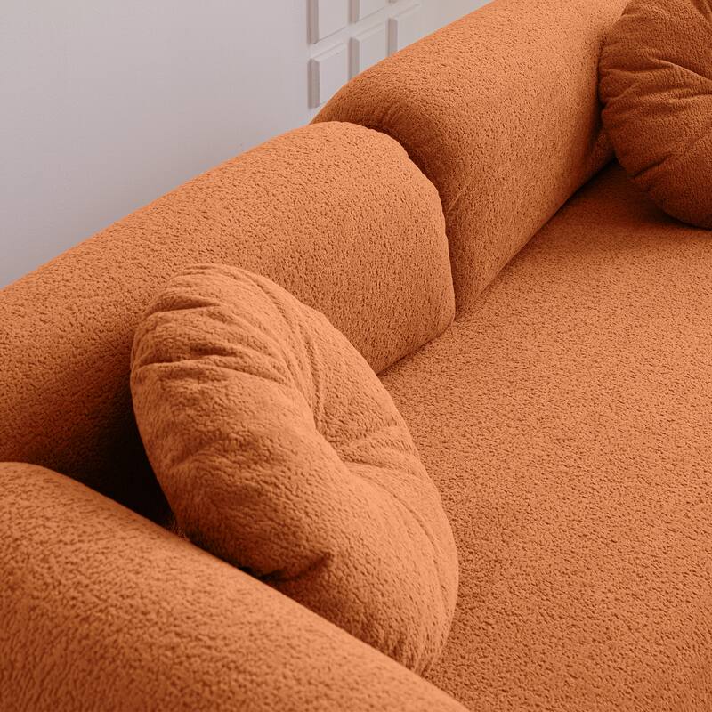 Compact 68.5" Faux Lamb Wool Sofa with Throw Pillows - Stylish Small Sofa for Apartment or Bedroom