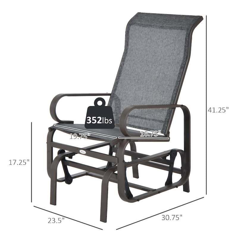Outsunny Single Glider Patio Swing Rocking Chair with Breathable Mesh, Smooth Arms for Backyard, Garden, Lawn, Grey