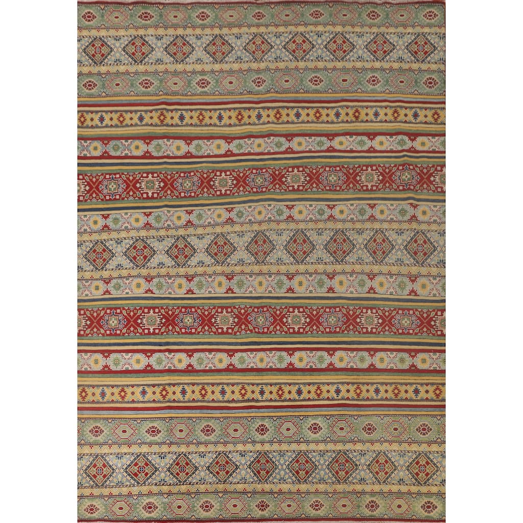 Striped Kazak Area Rug Handmade Wool Carpet - 9'9"x 12'3"