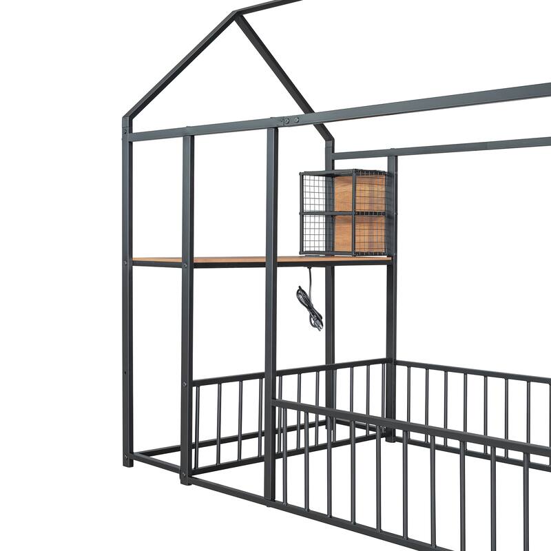 Montessori House Bed Playhouse Bed with Desk, Power Outlets