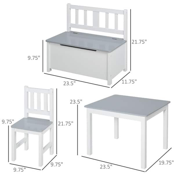 dimension image slide 1 of 2, Qaba 4-Piece Childrens Table Set with Kids Storage Bench