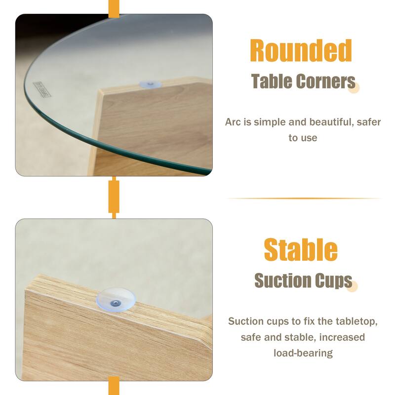 GDFStudio Elowen Tempered Glass Coffee Table with Wood Legs and Multi-Functional Design