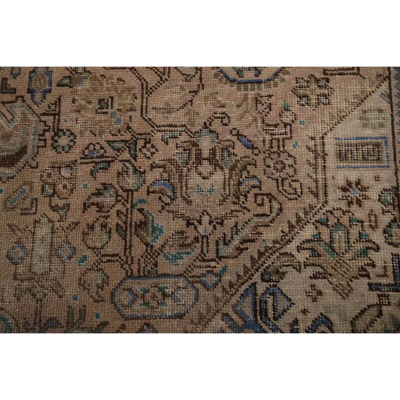 Distressed Tabriz Vintage Persian Rug Hand-Knotted Peach Wool Carpet - 6'7" x 9'8"