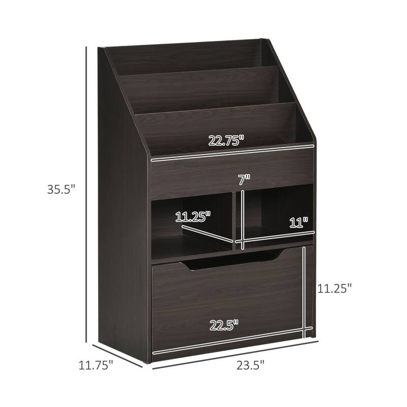 Kids Bookcase Multi-Shelf Rack Organizer with Storage Drawer for Books, Playroom, Brown