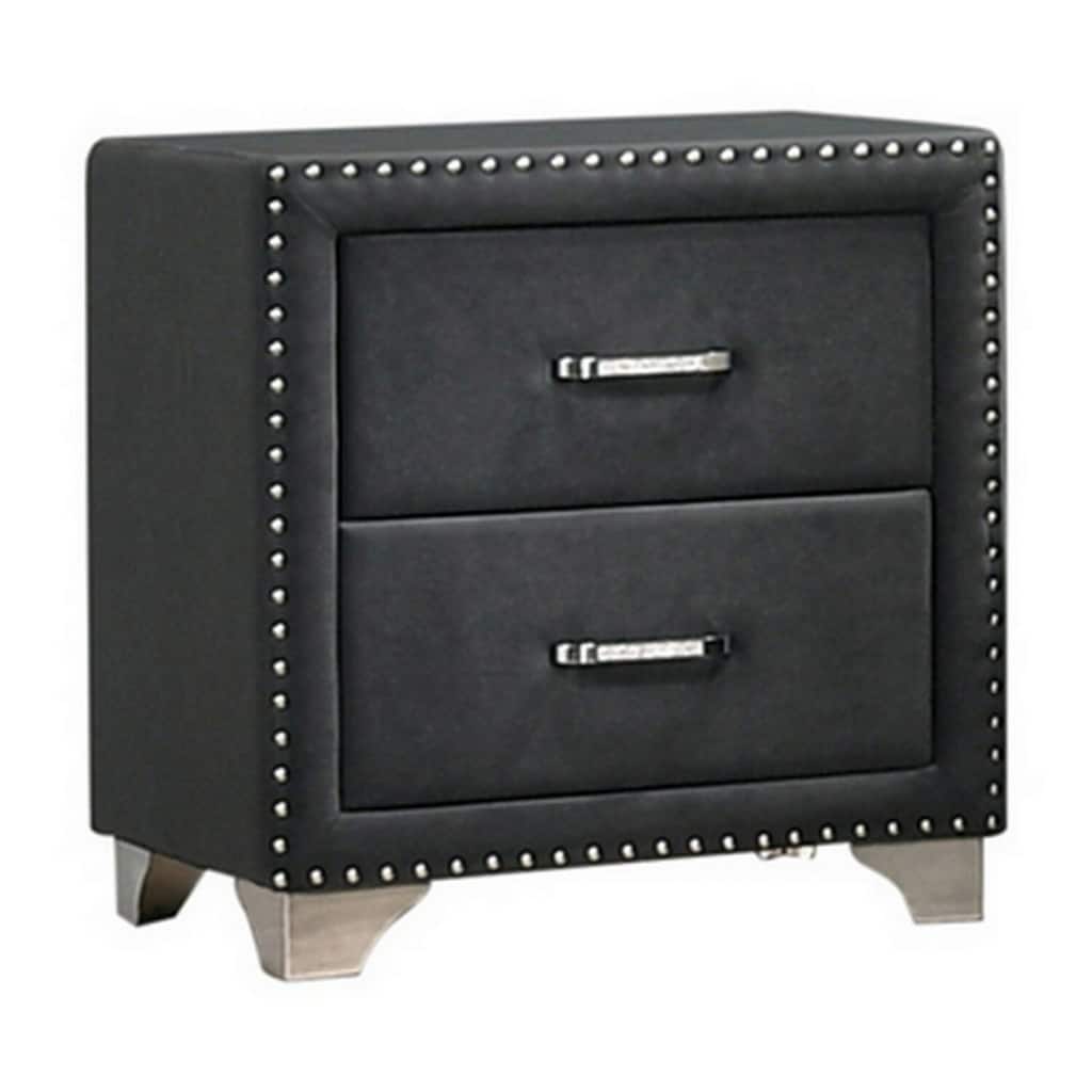 Gray/Chrome 2 Drawer 21 in. W Nightstand with Soft Velvet Upholstery
