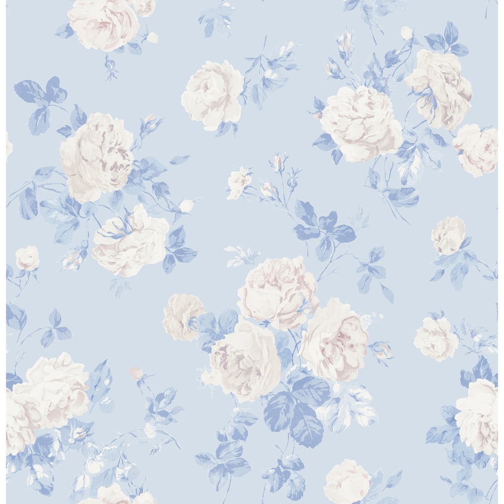 LoveShackFancy NuWallpaper Everblooming Rosettes Whisper Blue Cabbage Rose Bouquets Peel and Stick Wallpaper