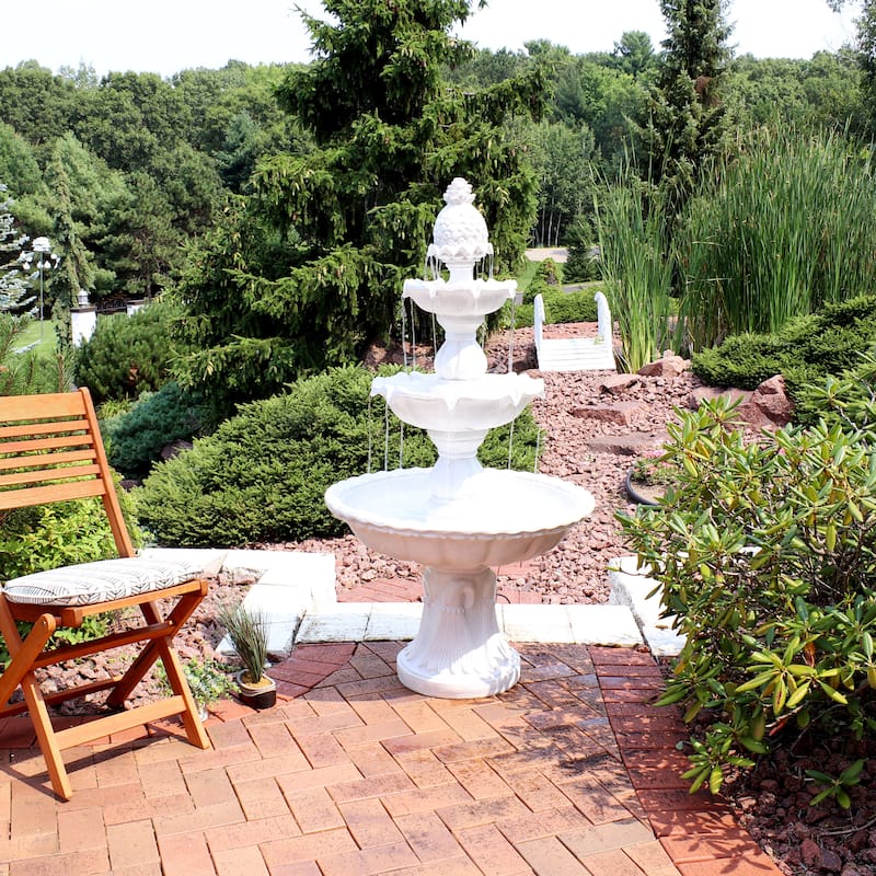 Sunnydaze Welcome 3-Tier Outdoor Water Fountain for Garden - 57" - White