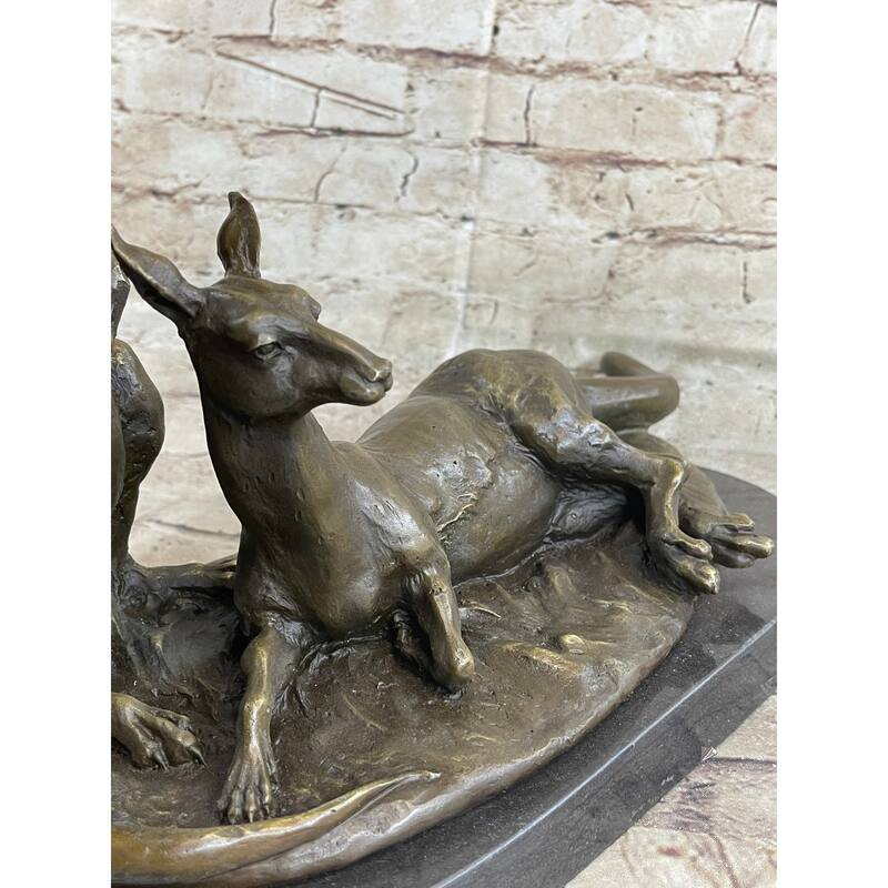 Imitative Kangaroo Wallaby Australia Mother Joey Bronze Marble Statue Australian Art Decor