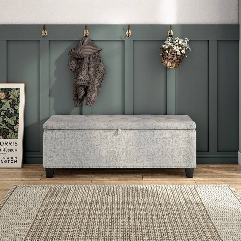 DH Basic Modern Brian 48-inch Rectangular Linen Storage Ottoman Bench by Denhour