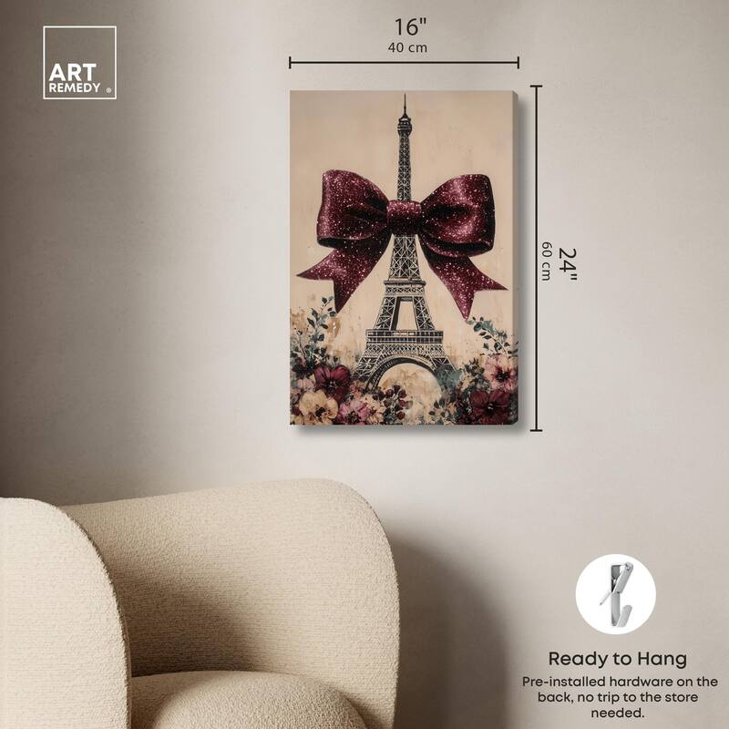 Sparkling Bow Eiffel Tower Canvas by Art Remedy, Gallery Wrapped