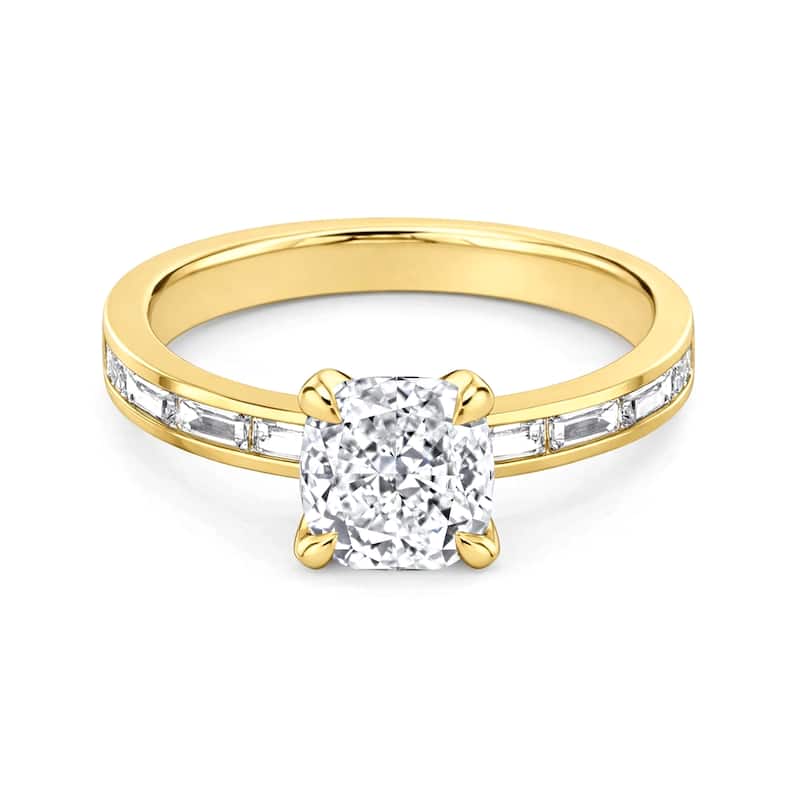 Auriya 14K Gold Baguette Channel Cushion Diamond Engagement Ring 1.00 - 5.00ct. tw. (F-G, VS) - 1.00 carats - 7.5 - Yellow