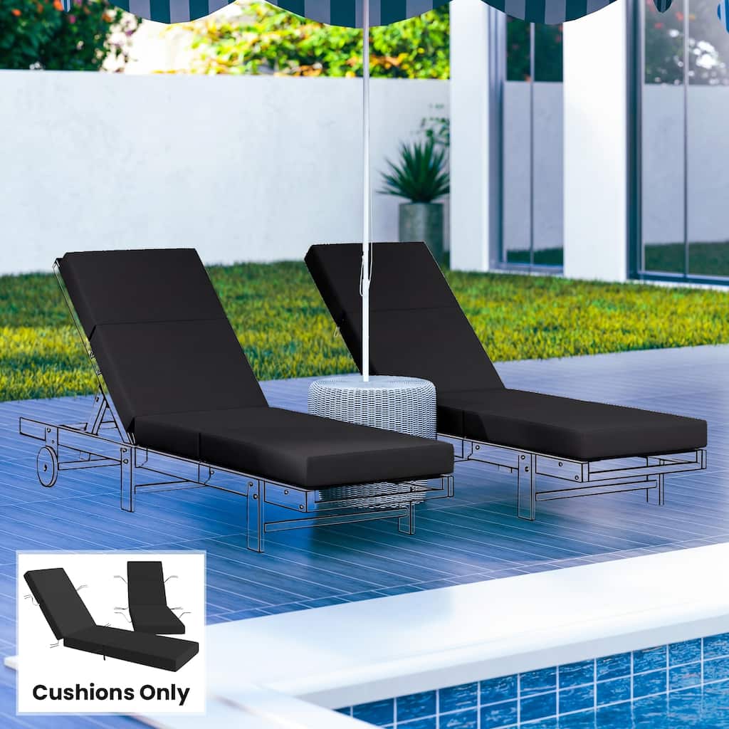 Outsunny Set of 2 Chaise Lounge Cushion, 4" Thick Outdoor Lounge Chair Cushions with Non-Slip Ties
