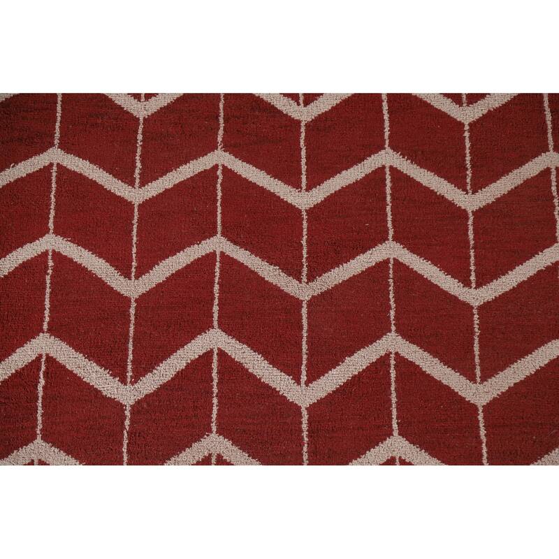 Hand Knotted Oriental 100% Wool Carpet Modern Chevron Red Gabbeh Area Rug - 7' 11'' X 5' 3''