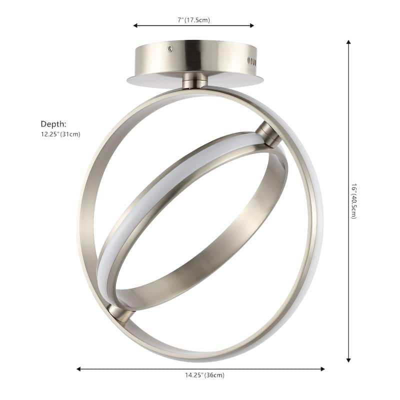 Chantelle 14.25" 2-Light Modern Minimalist Aluminum Ring Integrated LED Semi Flush Mount, by JONATHAN Y - 14.25