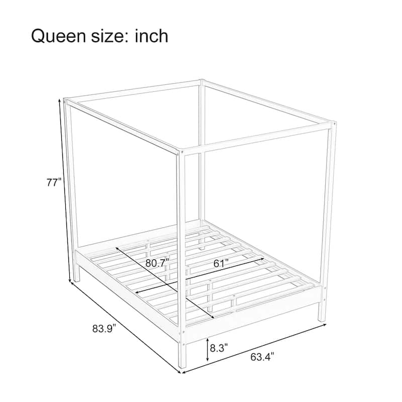Wooden Canopy Bed Frame Four Poster Platform Bed