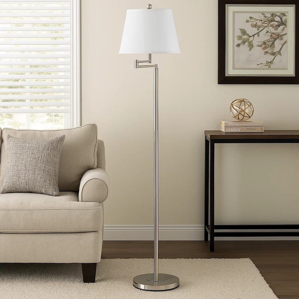 Metal Round 3 Way Floor Lamp with Spider Type Shade, Silver and White