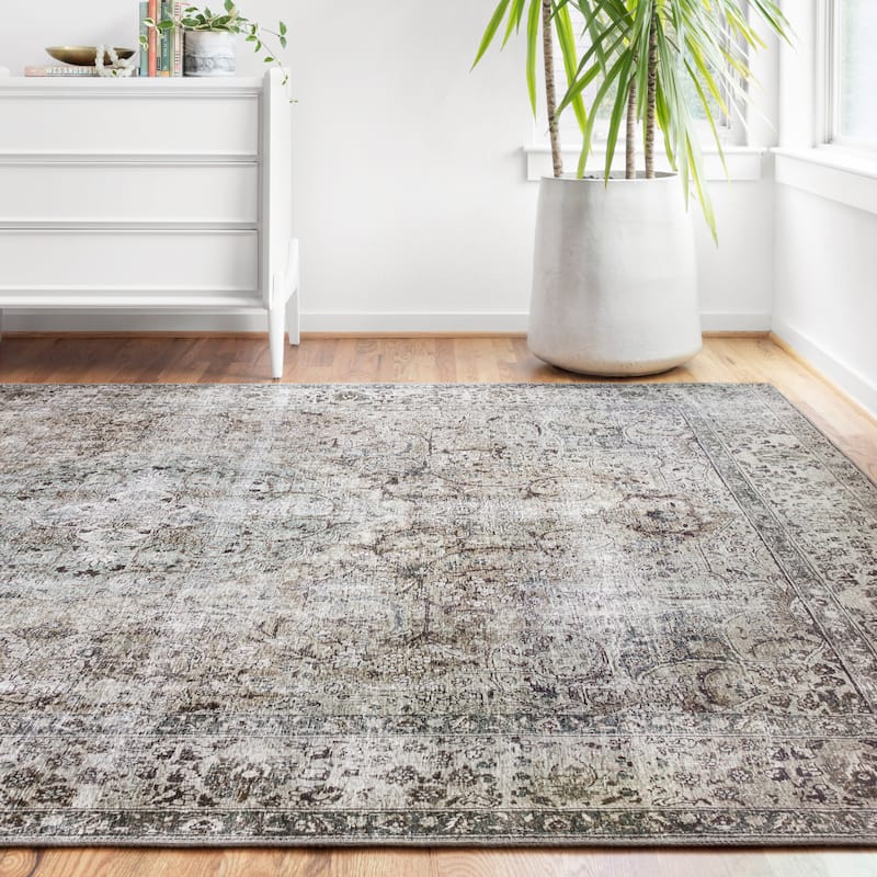 Alexander Home Isabelle Traditional Vintage Border Printed Area Rug - 9' x 12' - Taupe/Stone - Runner/Rectangle
