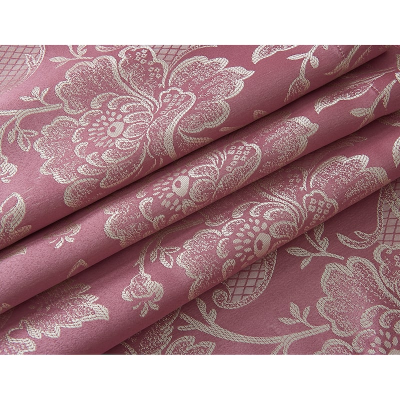 Rosalie Floral/Damask Textured Jacquard Single Rod Pocket Curtain Panel w/ Attached Valance - 54 x 84 in. - 54 x 84 in.