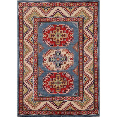 Blue Kazak Foyer Rug Hand-Knotted Traditional Wool Carpet - 3'5" x 4'9"
