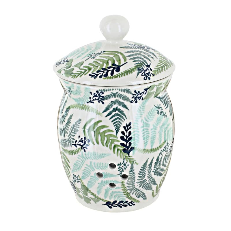 Blue Rose Polish Pottery P078 Manufaktura Garlic Keeper - Woodland Fern