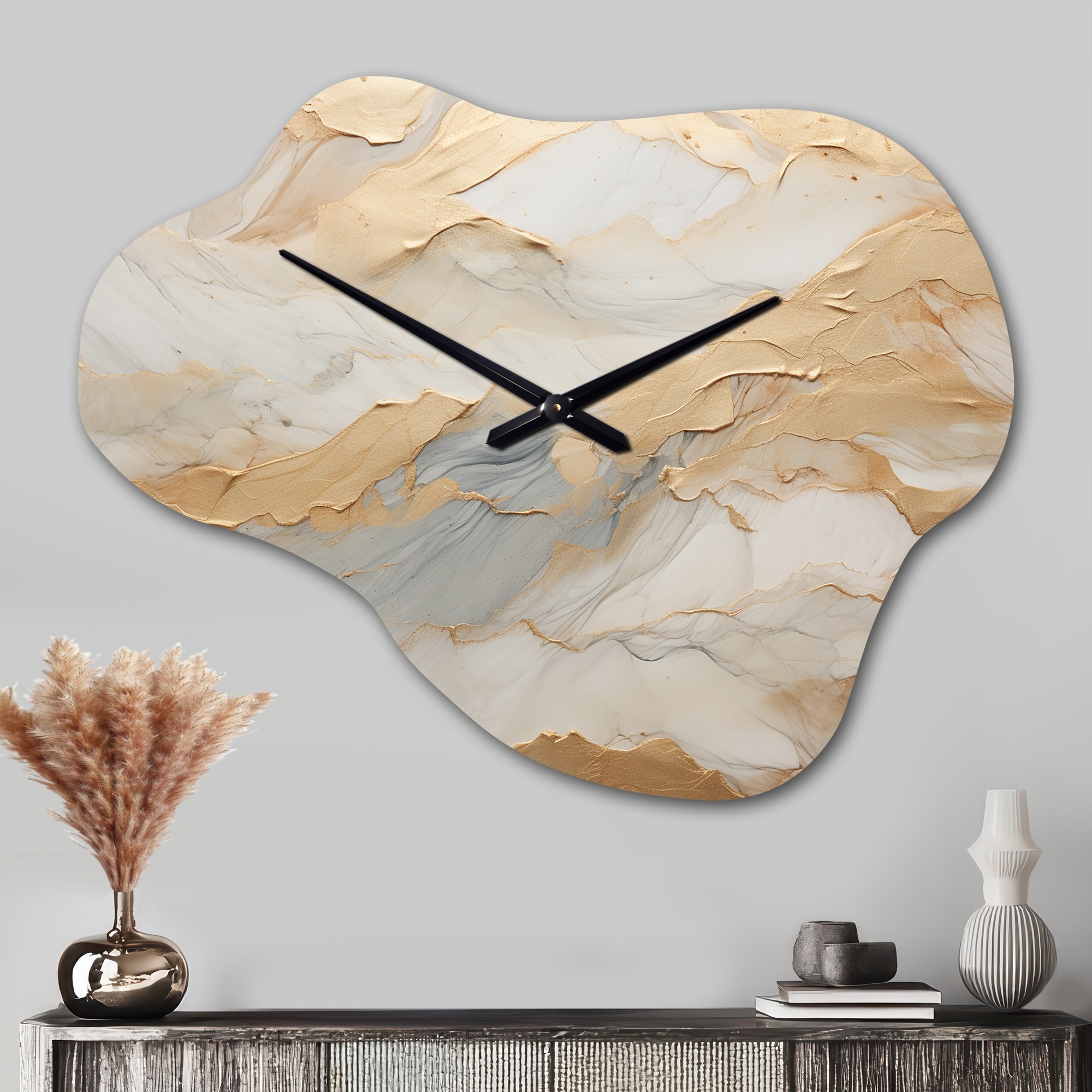 Beige And Gold Glacier Stone Art III - Abstract Shapes Wall Clock in Cloud Shape - Modern Decorative Wall Clock
