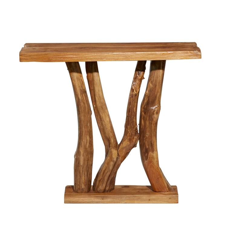 Teak Wood Small Live Edge Tree Trunk Console Table - Brown - Roche River Decor - 14"W x 35"L x 32"H