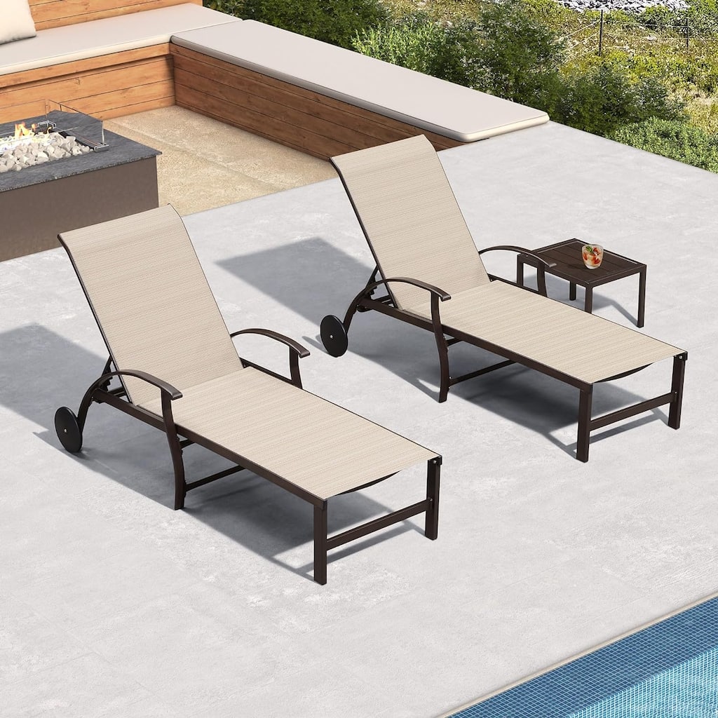 PURPLE LEAF Chaise Lounge Chair for Outdoor 3 Pieces Cast Aluminum Sunbathing Lounge Chairs for Patio Lawn Patio Lounge Chair