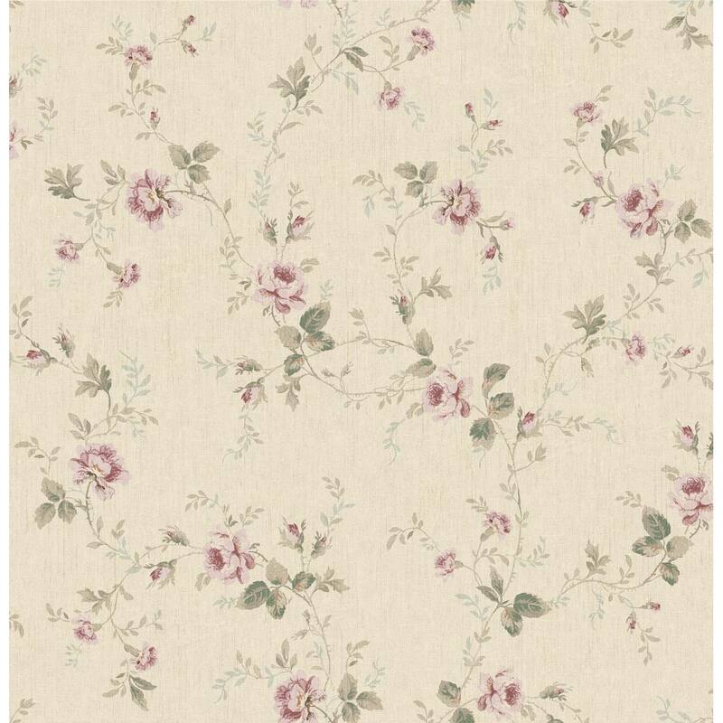 Seabrook Designs Reiter Floral Vine Unpasted Wallpaper - 20.5 in. W x 33 ft. L - Metallic Beige & Boysenberry