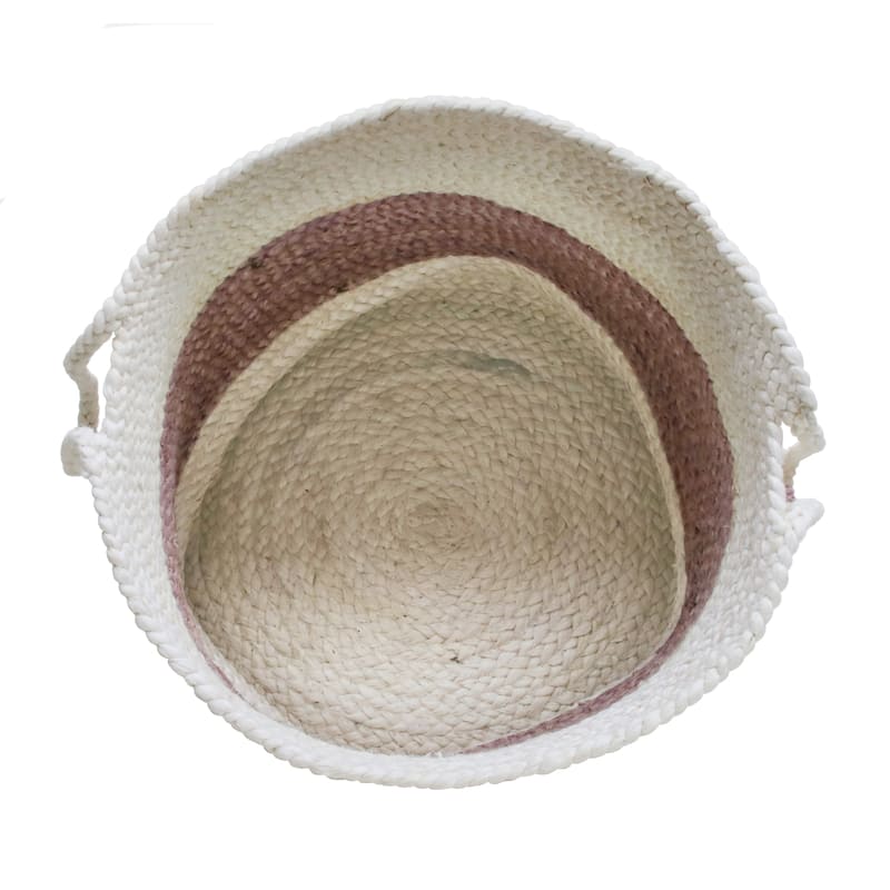 Sevita Bold Striped Off-White Jute Decorative Storage Basket with Handles