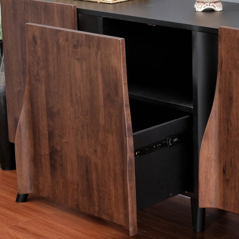 Furniture of America Abigail XI Mid-Century Modern Walnut Solid Wood 62-inch Dining Server with Drawer and Shelves