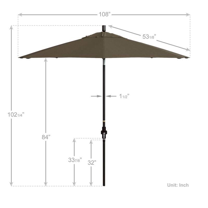 California Umbrella 9' Rd. Aluminum Market Umbrella, Deluxe Crank Lift with Collar Tilt, Bronze Frame Finish, Olefin Fabric