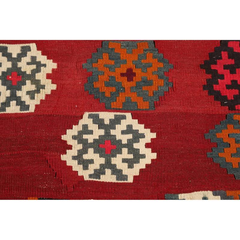 Red Kilim Qashqai Persian Vintage Rug Flatweave Oriental Wool Carpet - 5'2"x 7'6"