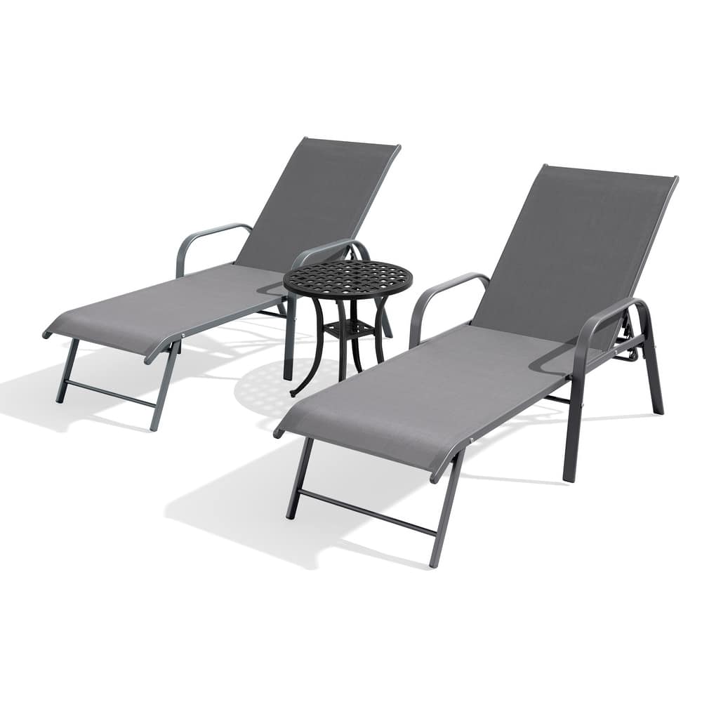 Pellebant Outdoor Lounge Chair Aluminum Adjustable Backrest with side table