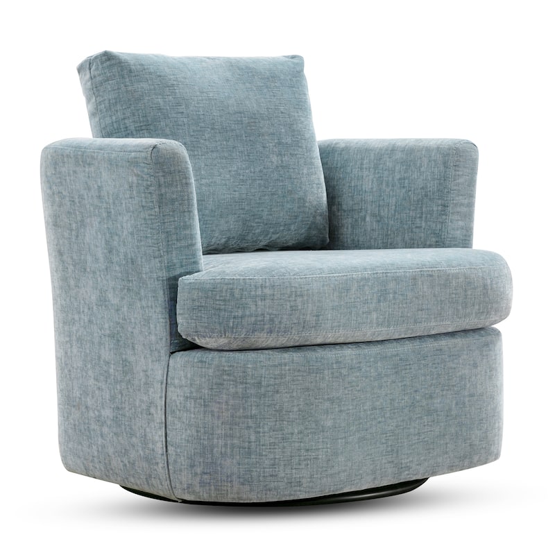 Modern Chenille Upholstered Swivel Accent Barrel Chair Set Modern Swivel Armchair for Living Room - Light Blue