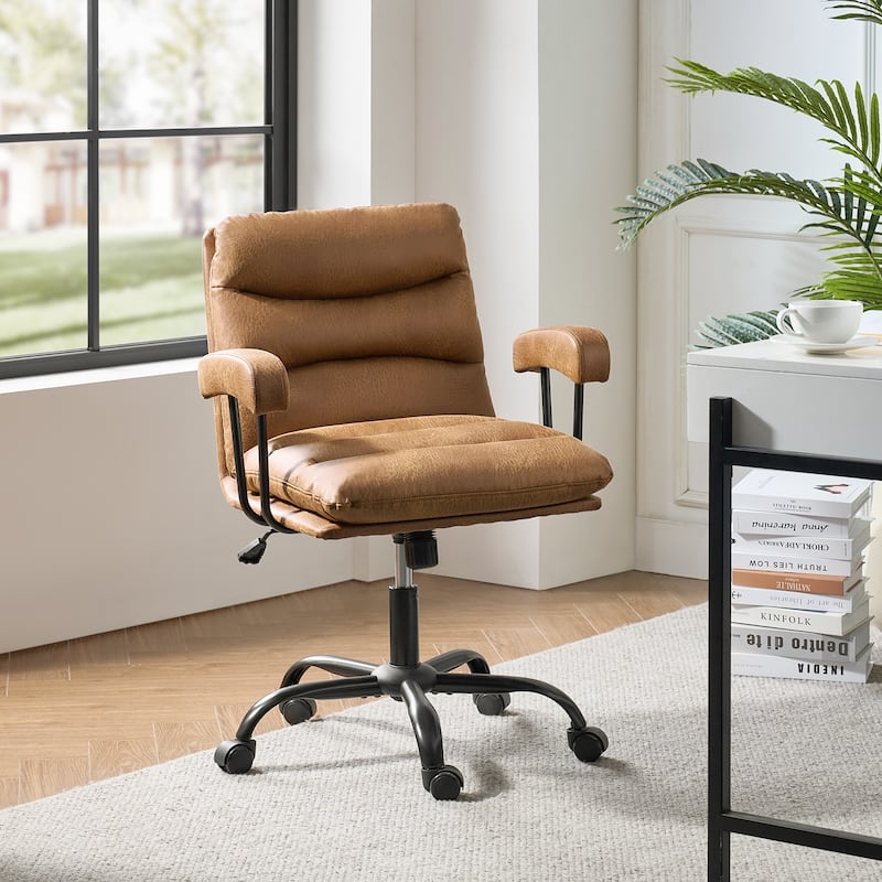 Auberon Modern Faux Leather Swivel Office Chair with Ergonomic Design and Metal Legs by HULALA HOME