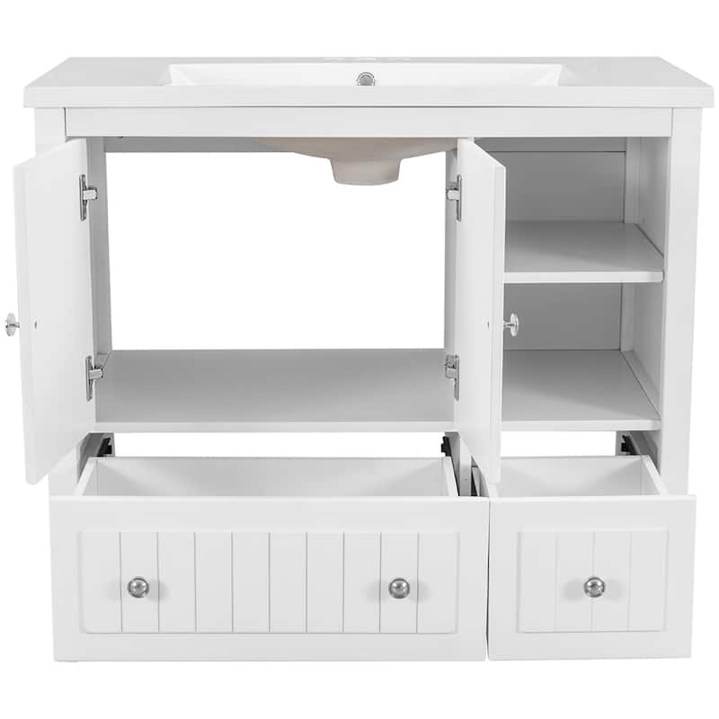 36" Bathroom Vanity with Ceramic Basin - Storage Cabinet with Drawers