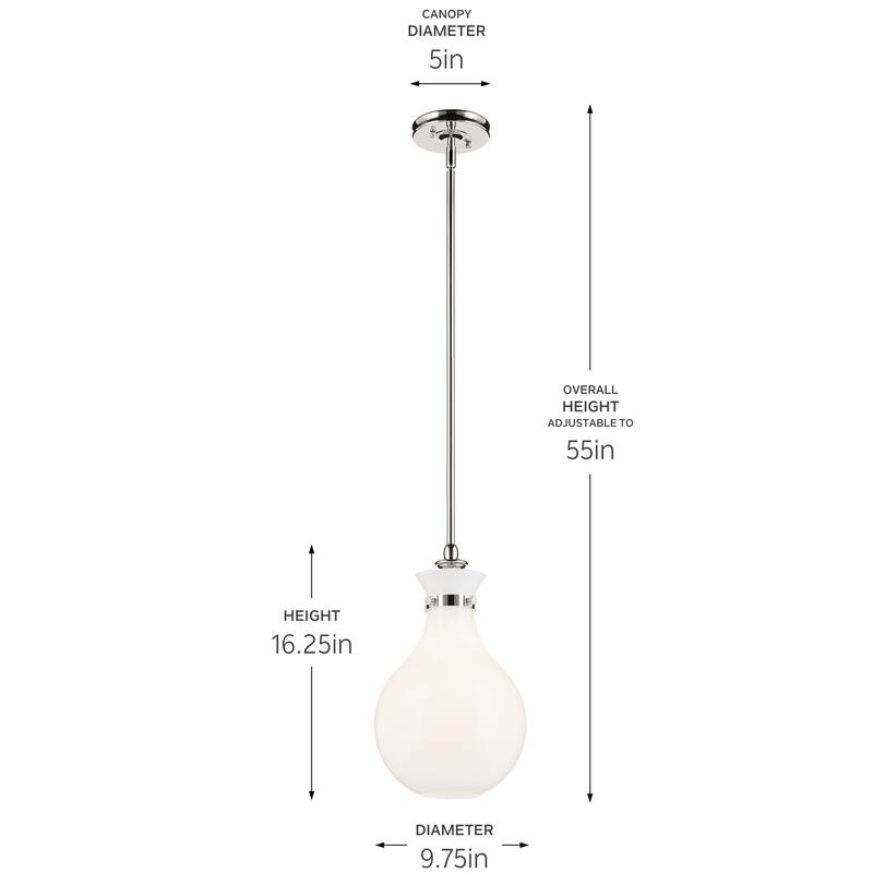 Kichler Lighting Laria 9.75 Inch 1 Light Pendant with Opal Glass in Polished Nickel