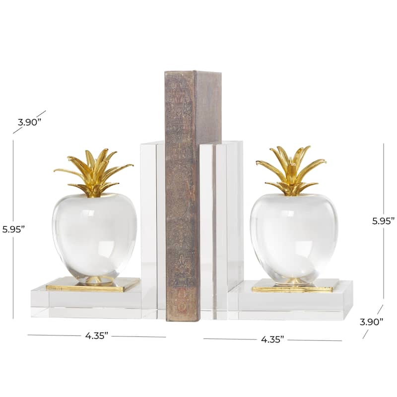Crystal Fruit Apple Decorative Bookends with Gold Leaves - Set of 2 Clear - Roche River Decor