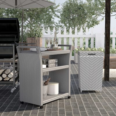 Courtnie French Aluminum Outdoor Serving Cart with Trash Can by Furniture of America