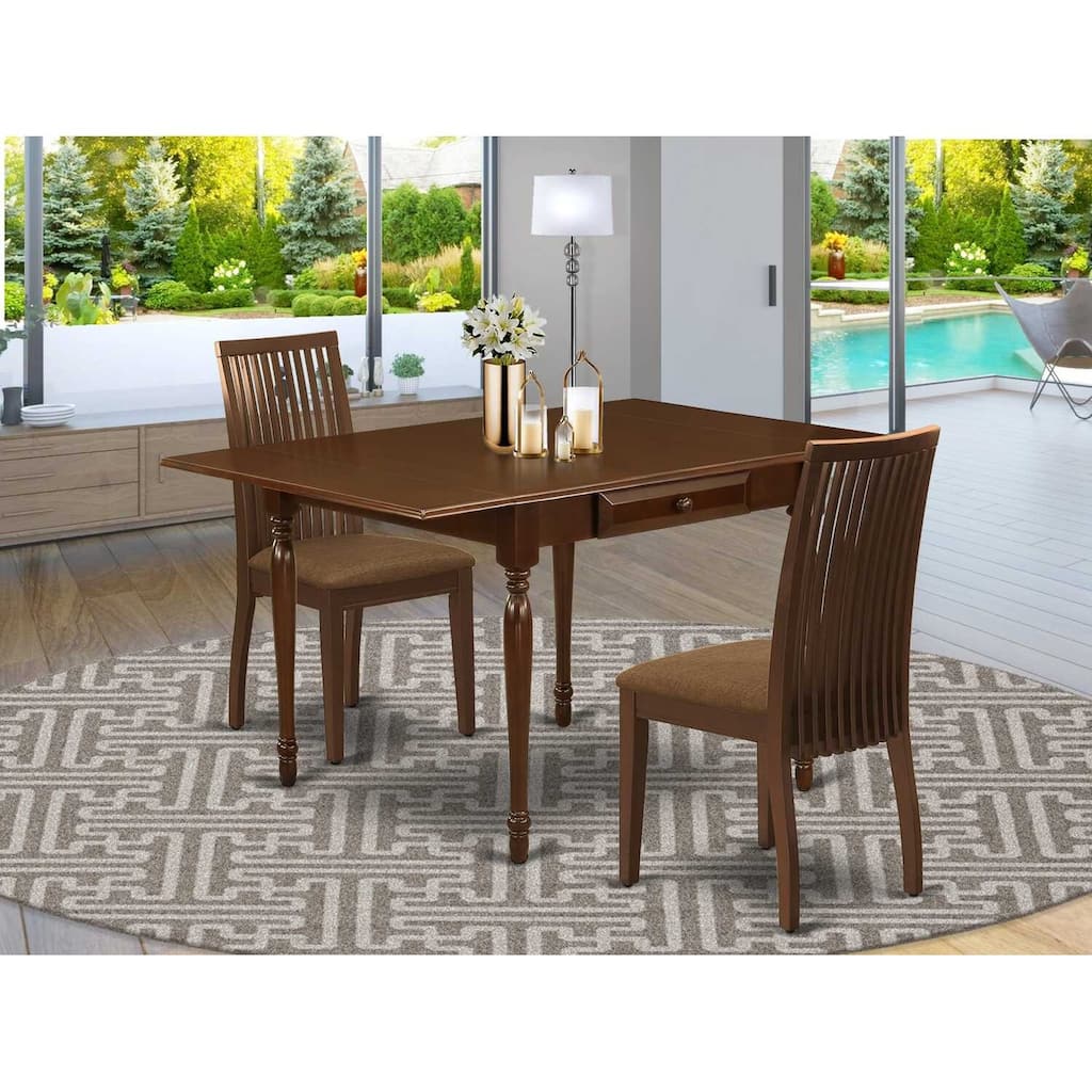 HomeStock 3-Pc Mahogany Finish Solid Wood Top With Dropleaf Dining Table Set