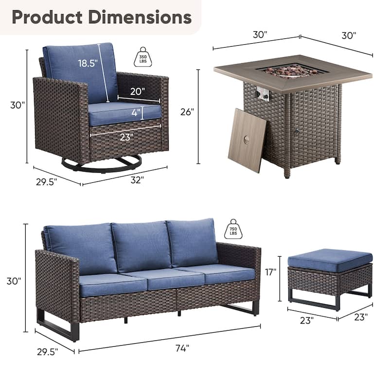 Outdoor Pocassy Sofa Chairs Set with Fire Table
