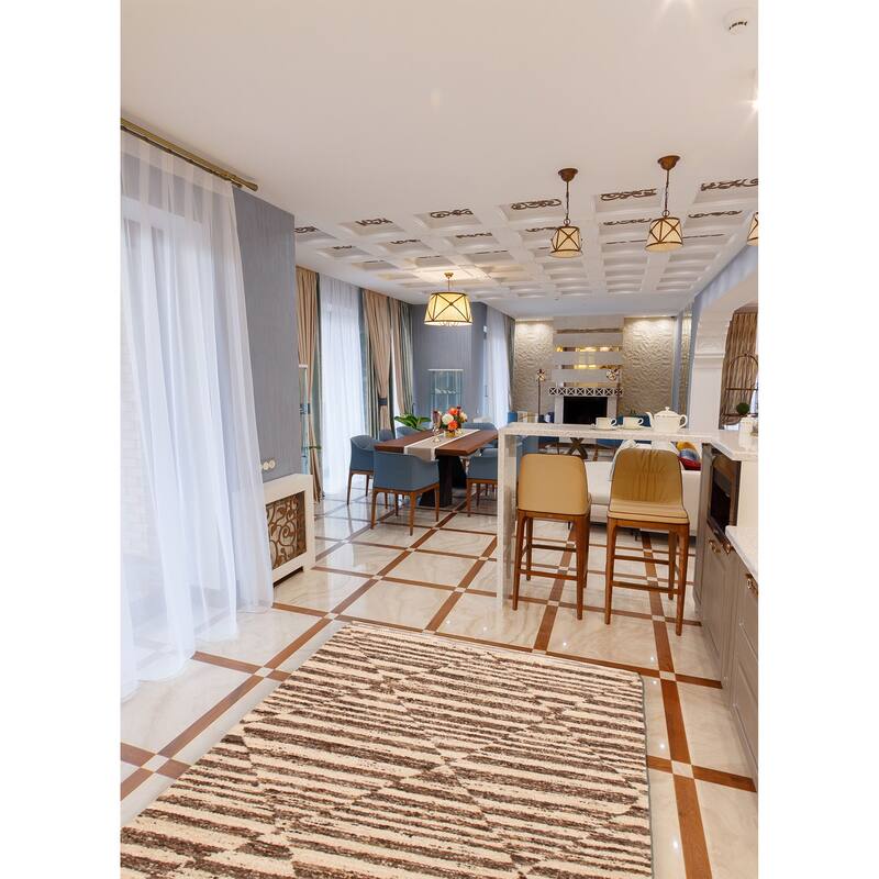 ECARPETGALLERY Flat-Weave Marrakech Brown, Cream Wool Kilim - 5'4 x 8'1