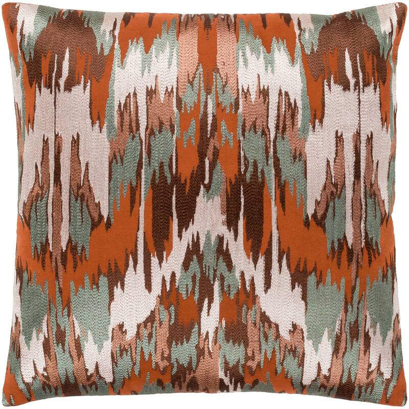 Virgil Brown & Green Embroidered Ikat Throw Pillow Cover (18" x 18")