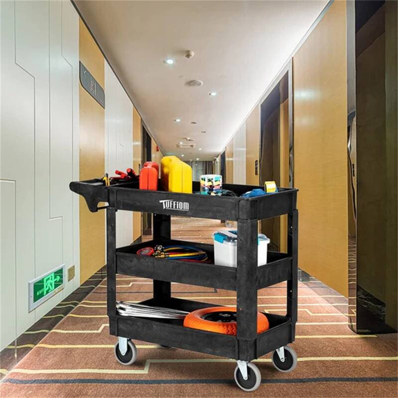 3 Tier Small 550lbs Capacity Shelf Plastic Utility Cart with Wheels Black - 40.7"D x 17.1"W x 33.5"H