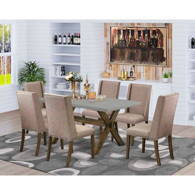 HomeStock 7-Pc Rectangle Natural Oak Finish Solid Wood Top Dining Table with 6-Chairs