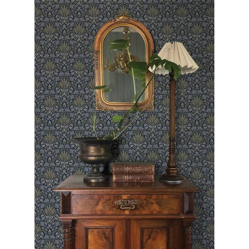 Chris Loves Julia x A-Street Prints Woodbury Navy Floral Damask Wallpaper