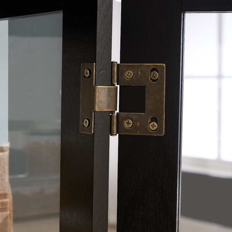 Curio Cabinet with Tempered Glass Doors, Lighted Display Cabinet with Mirrored Back Panel & Adjustable Shelves