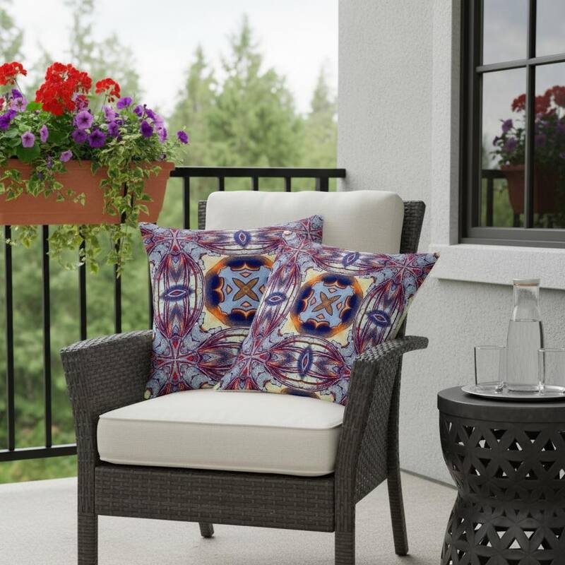 HomeRoots Set of Two 16" X 16" Blue and Purple Blown Seam Floral Indoor Outdoor Throw Pillow - 16.00' X '16.00' X '5.00 - Blue/Purple - 16.00' X '16.00' X '5.00