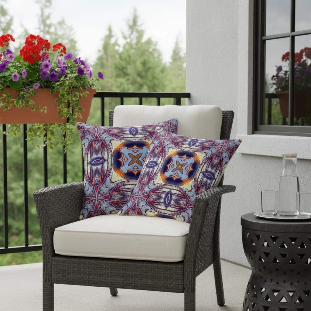 HomeRoots Set of Two 16" X 16" Blue and Purple Blown Seam Floral Indoor Outdoor Throw Pillow - 16.00' X '16.00' X '5.00