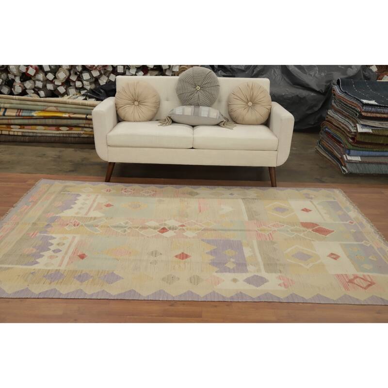 Hand Woven Oriental 100% Wool Carpet Southwestern Tribal Multi-Colored Kilim Area Rug - 8' 3'' X 5' 6''